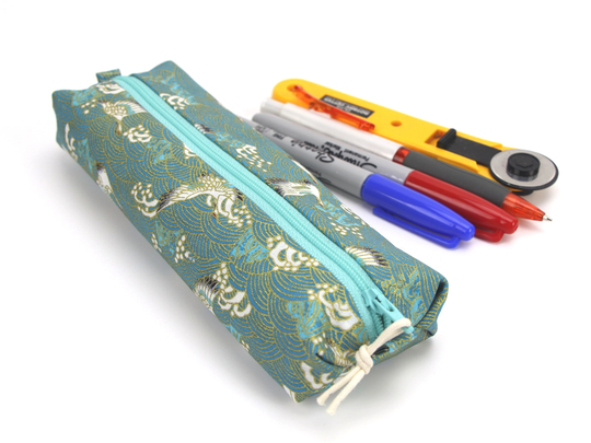 Kimono Pencil Cases, Gift Idea Under 15, Unique Pen Holder, Cranes Teal Green