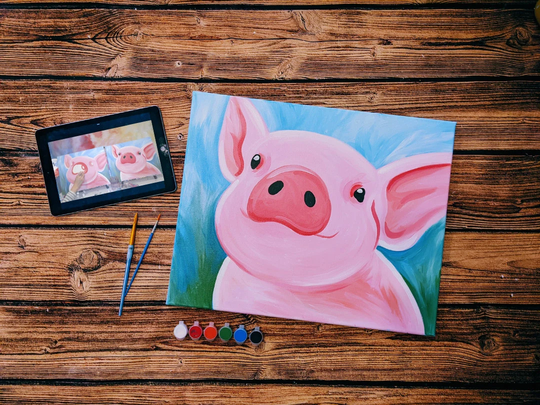 Pig Canvas Painting Kit + Video Tutorial, Free Palettes & Aprons With Orders Of 10 Party Kit, Diy Paint