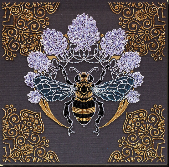 Diy Bead Embroidery Kit On Art Canvas "Bee" Size 11.8"×11.8" | 30×30 cm, Gift | Abris