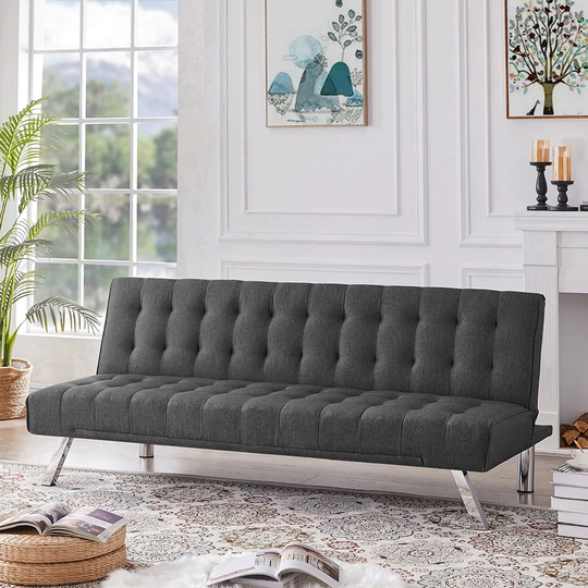 Convertible Futon Sofa Bed Upholstered Sofa Couch Sleeper with Adjustable Backrest and Loveseat Sofa for Living Room Dorm