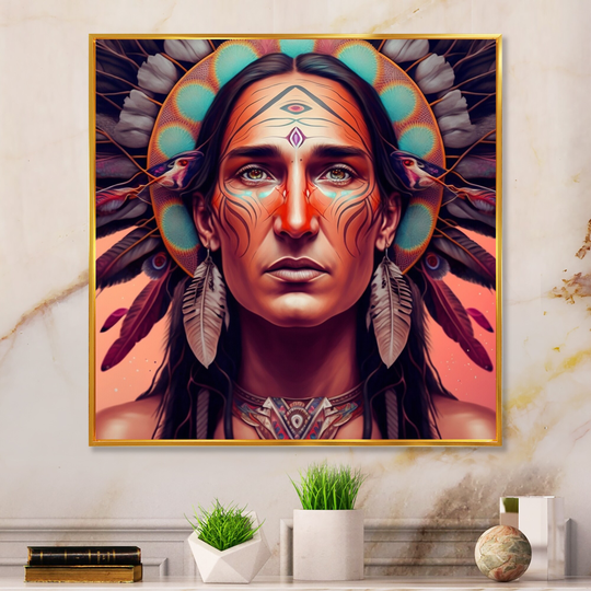Designart 'Colorful Native American Man I' Contemporary Glam Framed Canvas Art Print