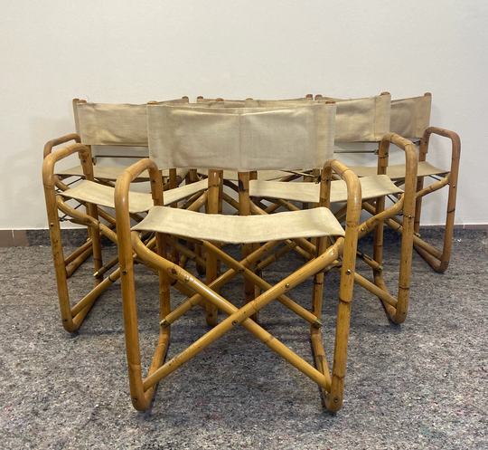 1 Of 6 Bamboo Folding Director's Chairs Italy 1960S/Vintage Furniture Safari Furniture/ Boho Rare Chair/ Furniture/