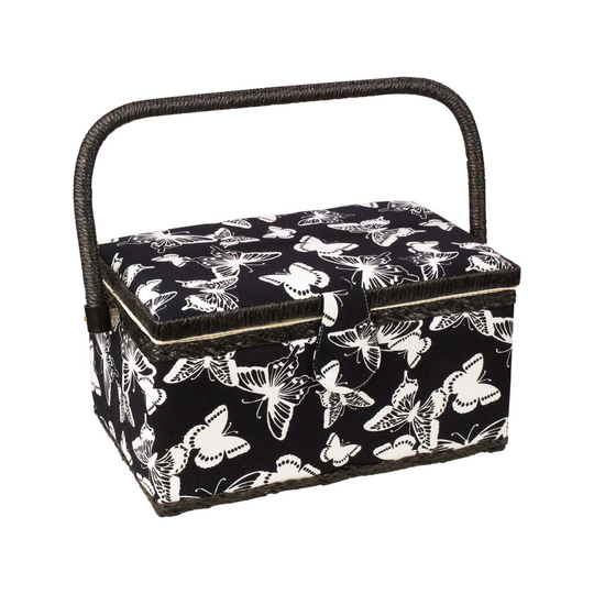 Sewing Basket With Butterfly Design/storage Box Removable Tray Built-In Pin Cushion & Interior Pocket - Box