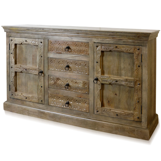StyleCraft Natural Sheen Solid Wood Four Drawer Two Door Sideboard With Aged Bronze Cast Aluminum Hardware