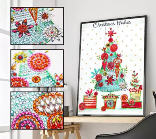 Us Seller. 35x45cm Christmas Tree Clear Rhinestones. Diamond Painting Kit. Special Drill Shapes, Partial Drill. Easy