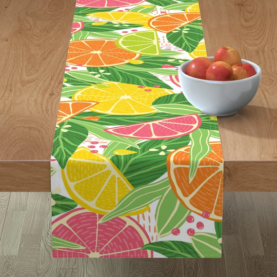 Lime Green Table Runner - Xl Fruit Slices By Presuttidesign Summer Beach Large-Scale Grapefruit Cotton Sateen Spoonflower