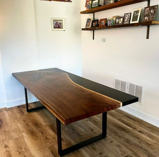 Epoxy Resin River Table, Natural Live Edge Wooden Table, Wood, Dining Table