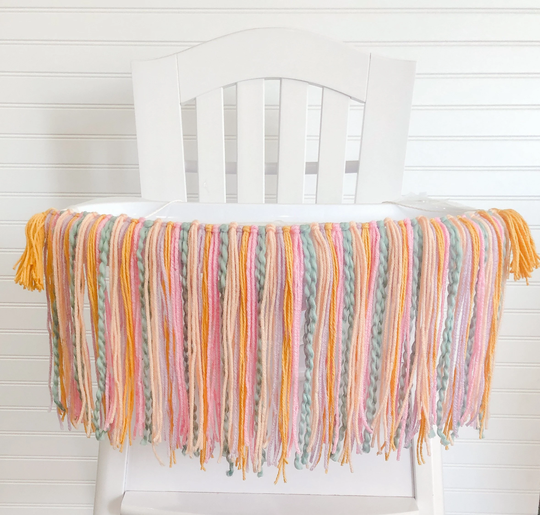 Boho Birthday High Chair Yarn Tassel Banner Garland, Banner, Cake Smash Backdrop First