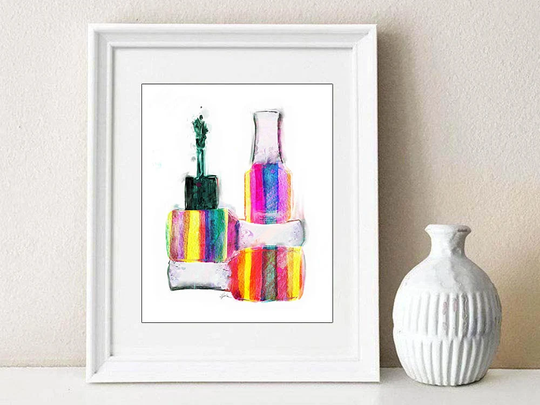 Nail Polish Wall Art, Rainbow Colorful Polish, Bottles Print, Shades Of Colors, Art Salon