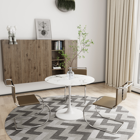 Round Dining Table with Printed White Marble Top