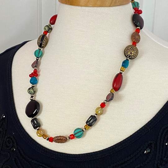 Multi-Color Glass Necklace, Long Colorful Necklace