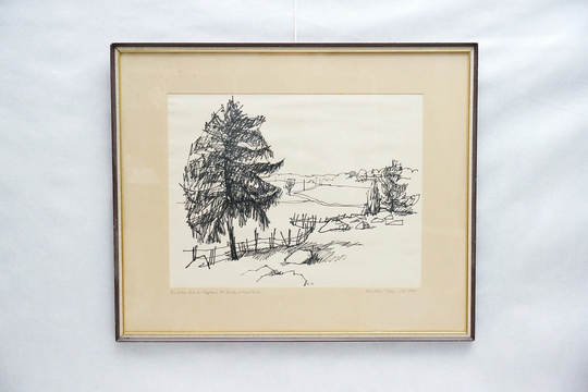 48 X 54 70S Vintage Pencil Drawing Signed Landscape Handmade 80S Swedish Art
