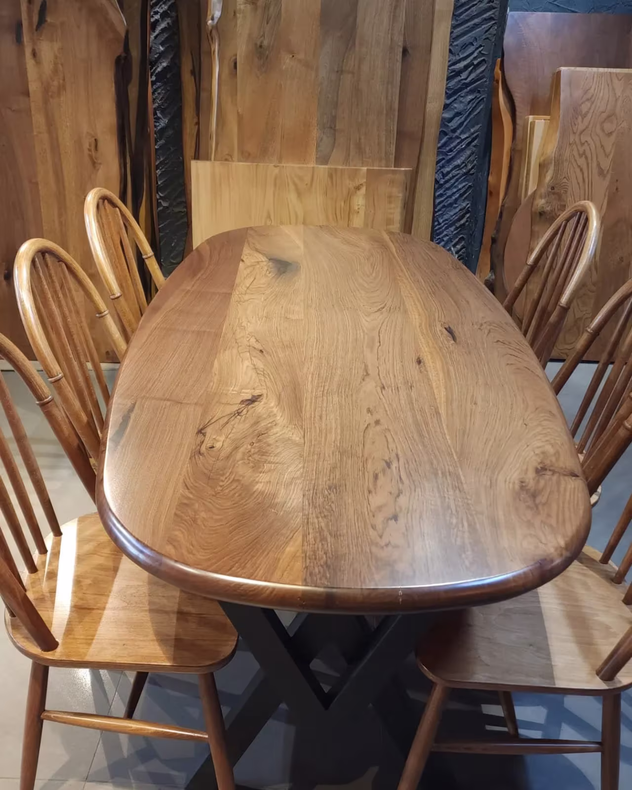 Real Walnut Wood Oval Table, Dining Living Room Furniture