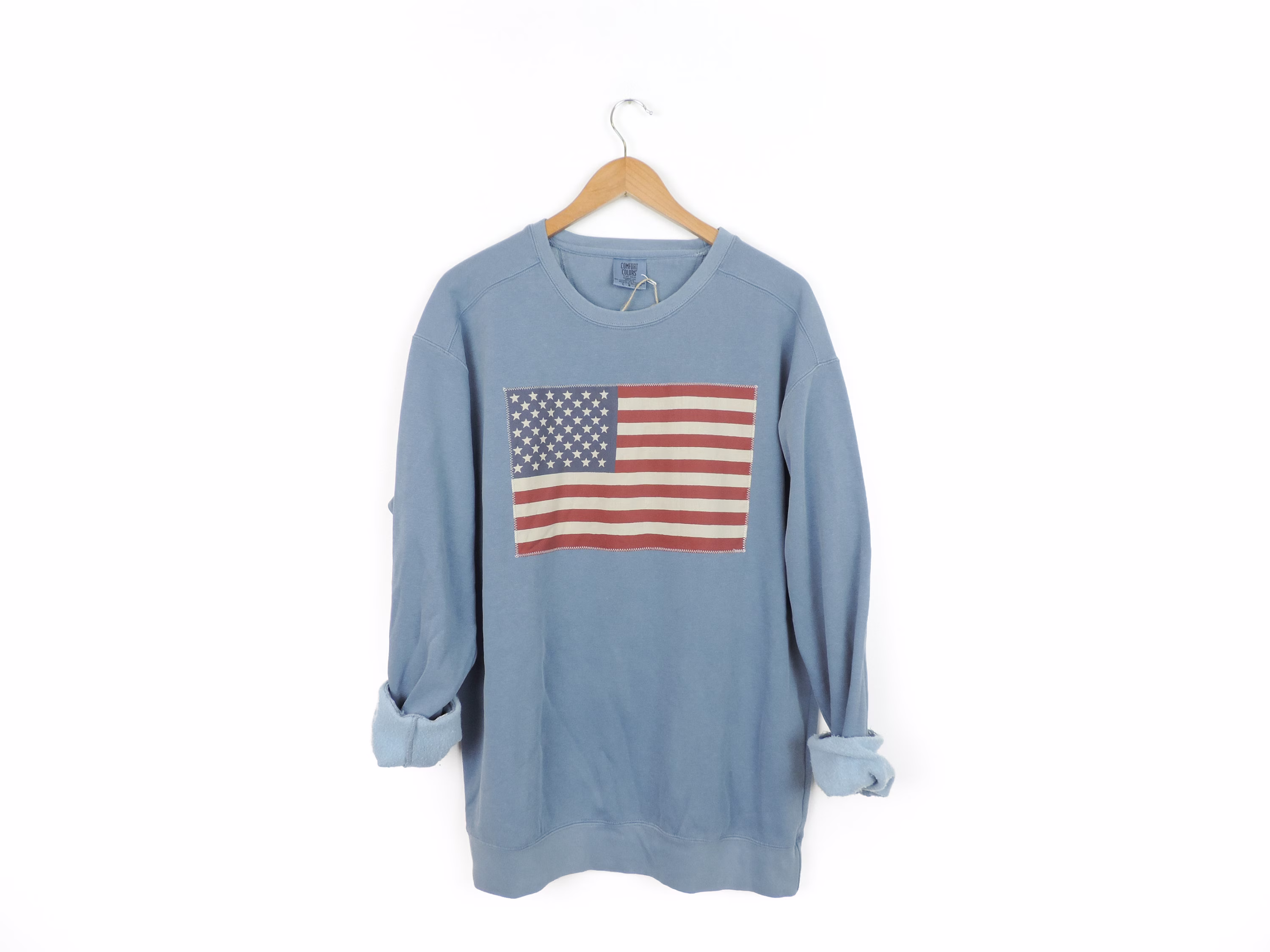 New Faded American Flag Comfort Colors Crewneck Sweatshirt Pullover // You Pick Color Size S-3xl