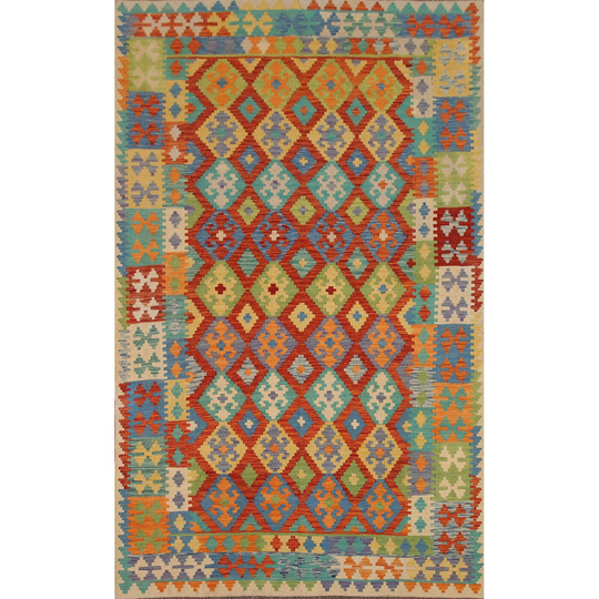 Reversible Kilim Multi-Color Oriental Rug Hand-woven Wool Carpet - 6'8"x 9'10"