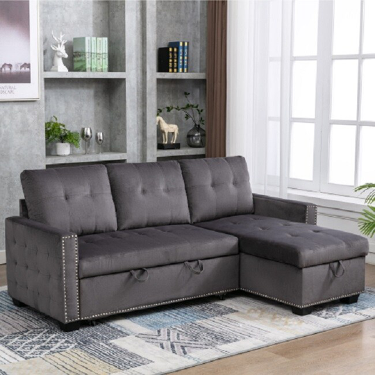 Reversible Sleeper Sofa, bed,Sectional Storage Sofa Bed,2 seats Corner Sofa Bed With big Storage chaise for Living Room