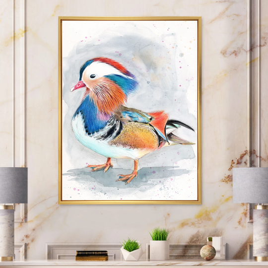 Designart 'Colorful Mandarin Duck' Traditional Framed Canvas Wall Art Print