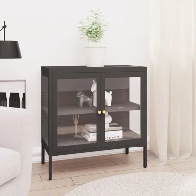 Latitude Run® Sideboard Anthracite 27.6"X13.8"X27.6" Steel And Glass