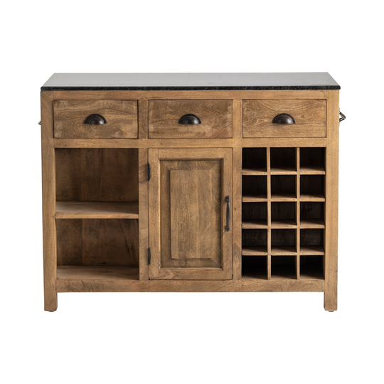 Bengal Manor Mango Wood and Granite Kitchen Island