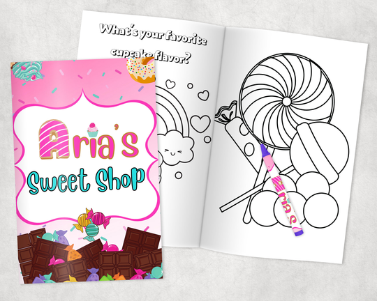 Personalized Sweet Shop Coloring Book| Party Favors| Custom Thank You