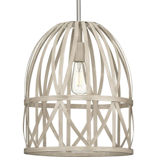 Chastain Collection One-Light Bleached Oak Basket Farmhouse Pendant Light - 14 in x 14 in x 17.25 in