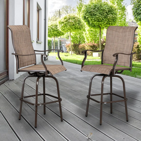 2pcs Wrought Iron Swivel Bar Chair Patio Swivel Bar Stools Black
