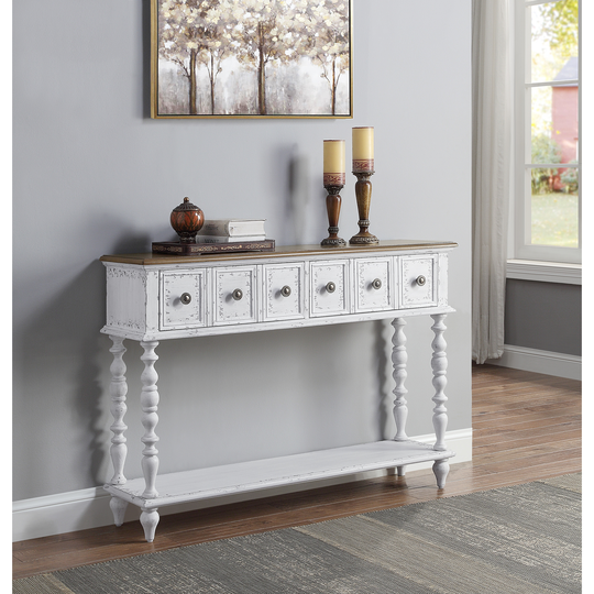 Console Table In Dark Charcoal & Antique White Finish Kd Rectangular Accent Table W 2 Drawers Wooden Side Glide