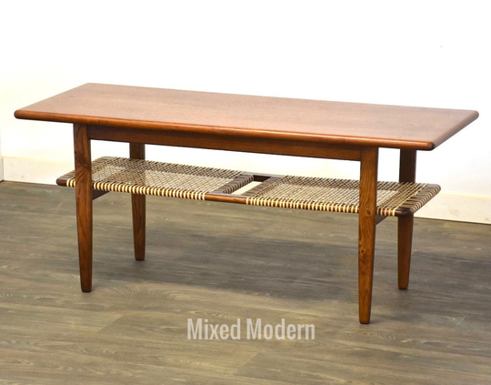 Danish Modern Teak & Cane Coffee Table
