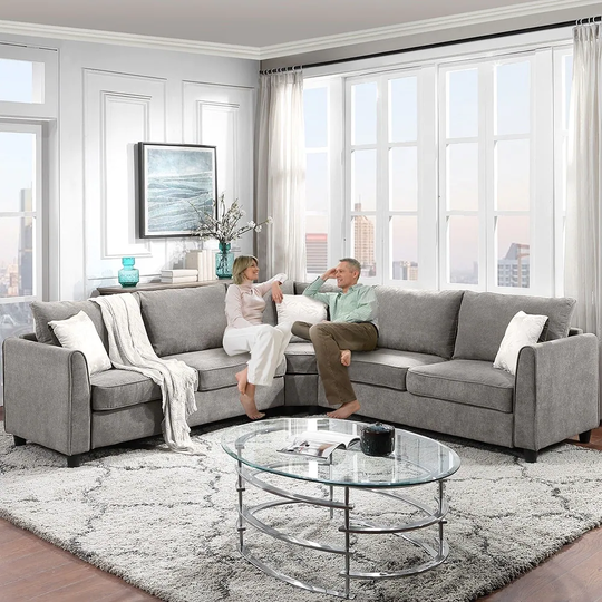 L-shape Reversible Sectional Modern Sofa 3 Pillows