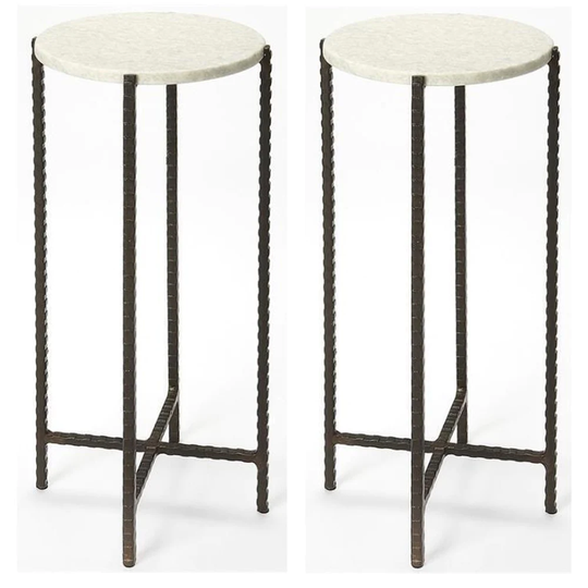 9" Round Marble Top End Table in White and Black - Set of 2 - 54 x 84