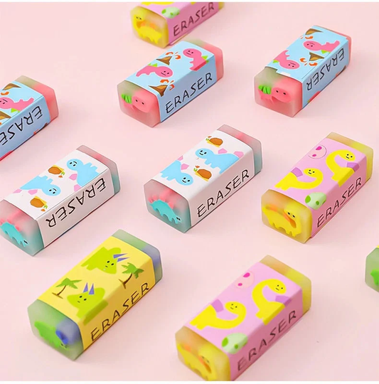 Dinosaur Erasers - Semi Transparent Erasers, Cute Pencil School Supplies, Office Kawaii
