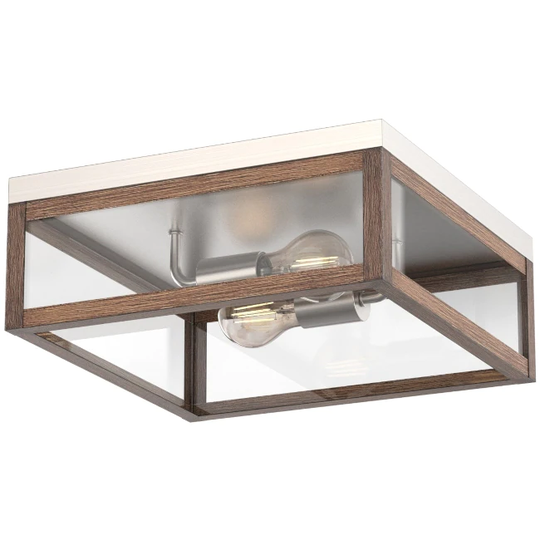 Weston 2-Light Faux Wood and Brushed Nickel Ceiling Flush Mount - Black