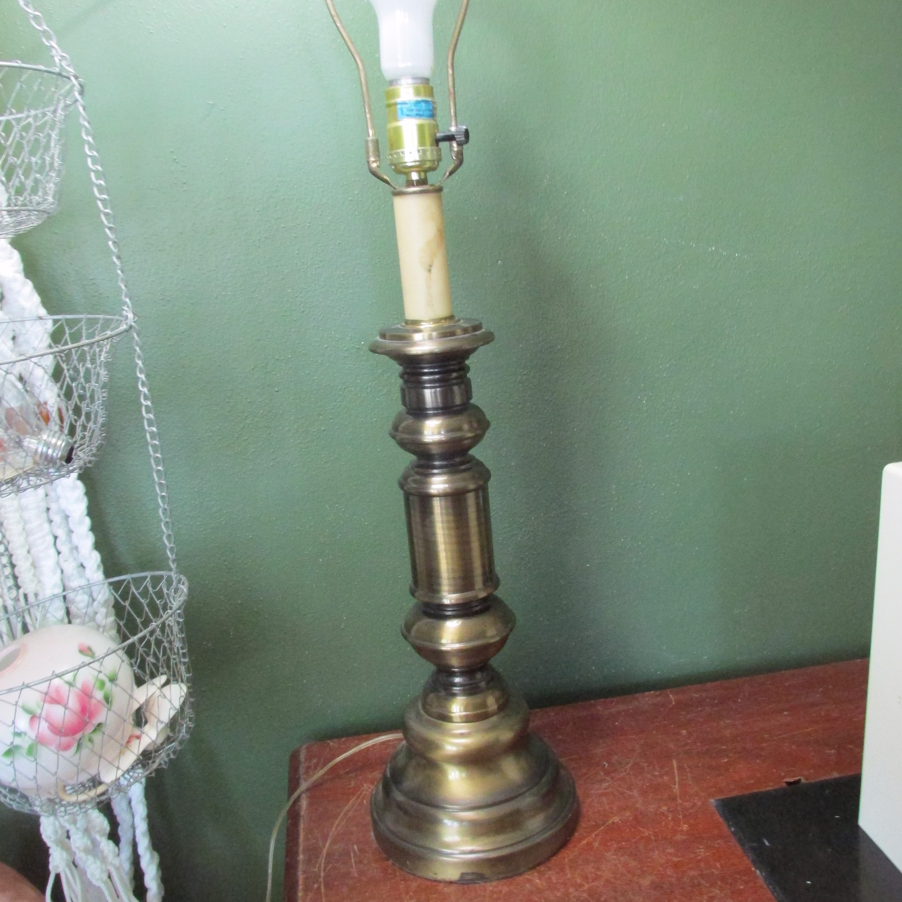 Tall Brass Lamp Vintage Table Light No Shade