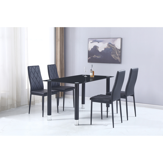 Titanic Furniture Mika Black Tempered Glass Top Table with Black Legs