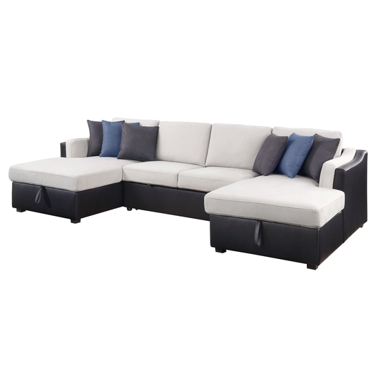 Merill Sectional Sofa with Sleeper in Beige Fabric & Black PU