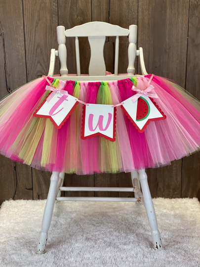 Two Sweet High Chair Tutu, One in A Melon Girls First Birthday Highchair Banner, Our Girl Watermelon Smash Cake Photo, 2nd