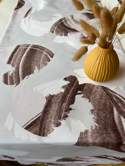 Table Runner Cotton Fabric Abstract Waves Swirls Grey Brown Pink