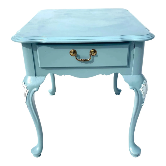 Ethan Allen Solid Mahogany End-Table New Painted in Sea Foam & White Free Domestic Shipping