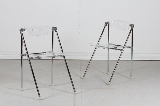 Pair Of Giancarlo Piretti Lucite Folding Chairs With Adjustable Back Rest Made By Anonina Castelli. Italian Modern Furniture 1980S