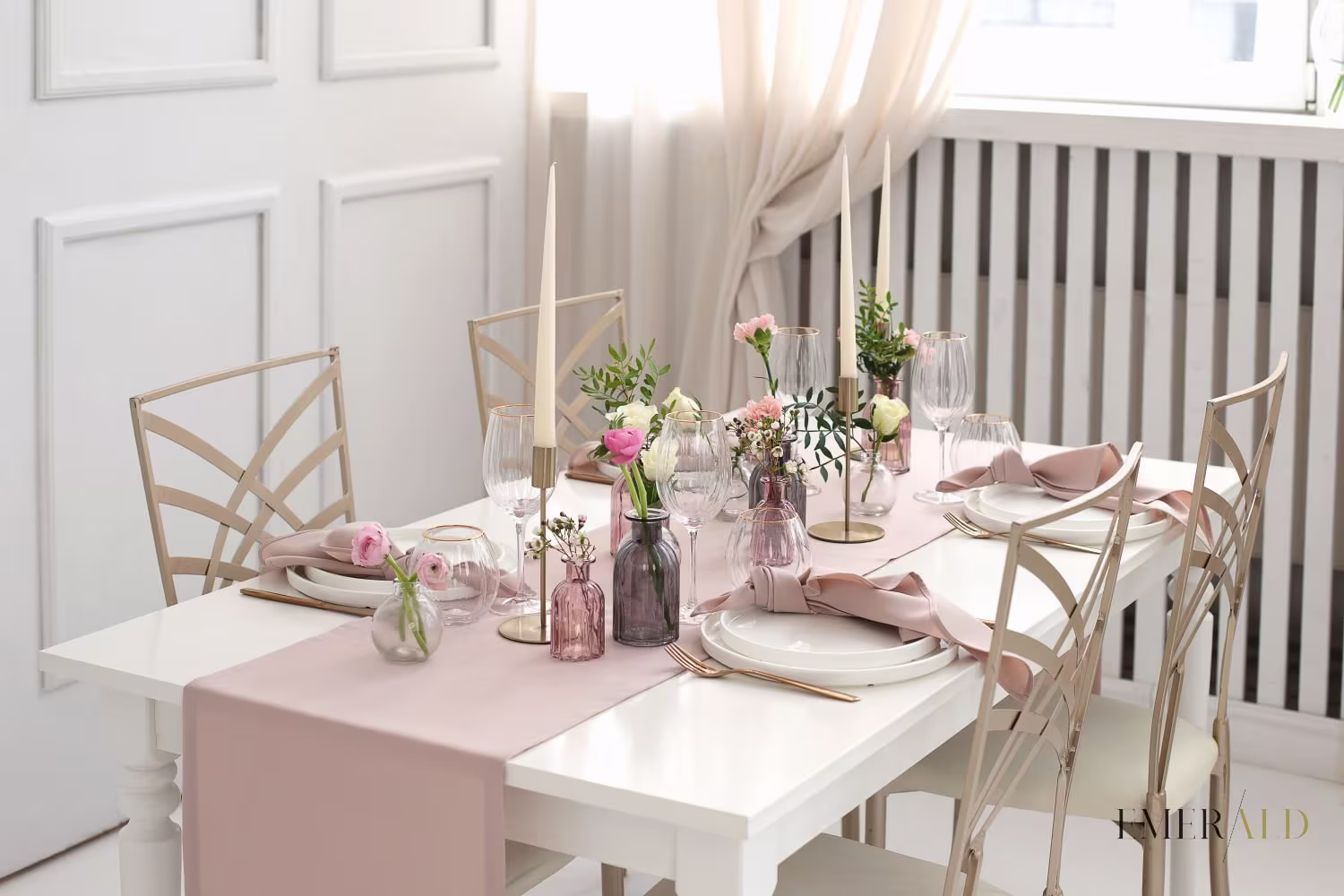 Blush Pink Set - Table Runner & Napkins Handmade Set Decor