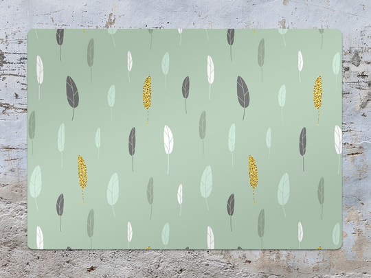 Scandinavian Chair Mat, Green Vinyl Floor White Protective Feathers Splat Office Decor, Room Rug, Kids Rug