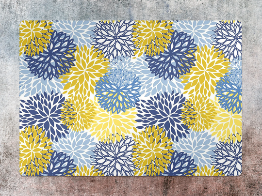 Blue Flowers Chair Mat, Splat Yellow Vinyl Floor Floral Protective Office Decor, Flooring, Rug & Mat