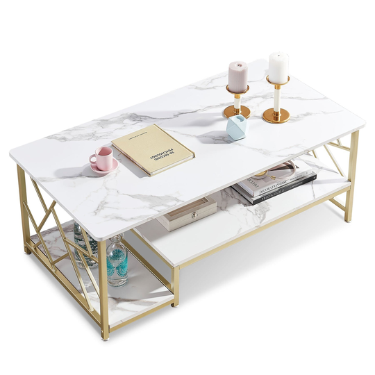 MCombo Marble Gold Coffee Table, Modern Center Table for Living Room - 45'x24'