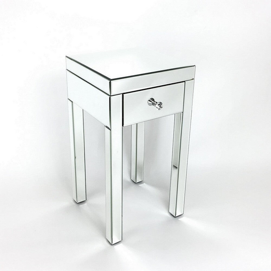 End Table with 1 Drawer and Beveled Mirror Panel Framing, Clear - 14 L x 14 W x 26 H Inches