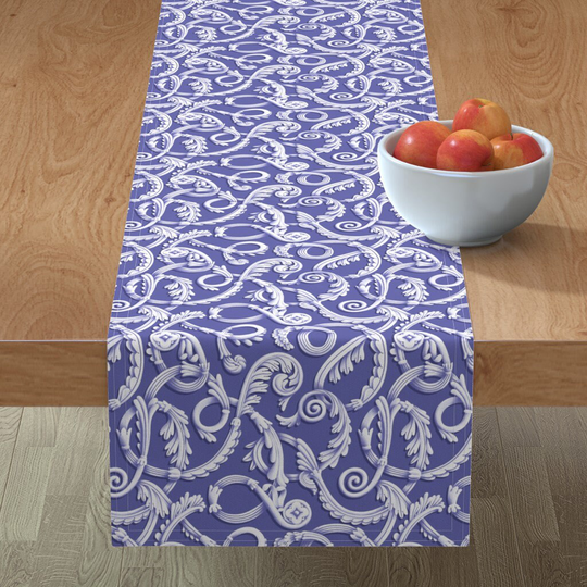 Rococo Swirls Table Runner - Art Nouveau Trompe L'il By Stolenpencil Very Peri Periwinkle Cotton Sateen Spoonflower