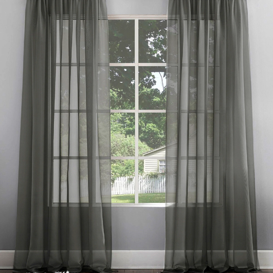 Two Panel Grey Plain Custom Size Sheer Curtain Set, Net Drapery, Extra Long, Wide