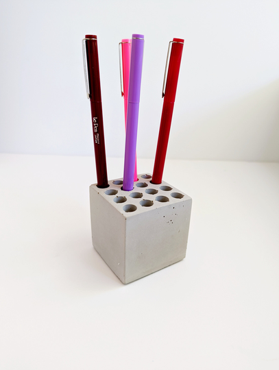 Concrete Pencil Holder. Minimal Desk Decor. Cube Pen Paintbrush Home Office Organizer