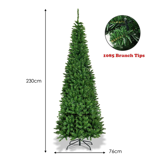 Pre-Lit PVC Artificial Pencil Christmas Tree Colorful Light with Stand