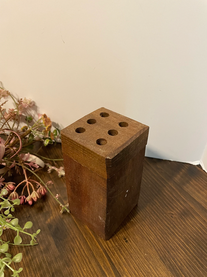 Vintage Wood Block Pen/Pencil Holder, Paintbrush Holder