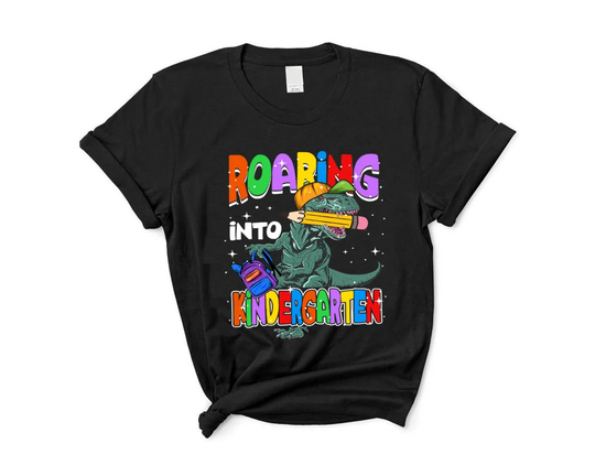 Kids Roaring Into Kindergarten Pencil Shirt, Dinosaur Boys Boy's Preschool Preschool Tee